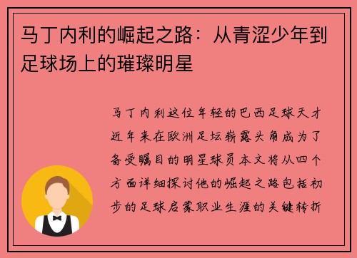 马丁内利的崛起之路：从青涩少年到足球场上的璀璨明星